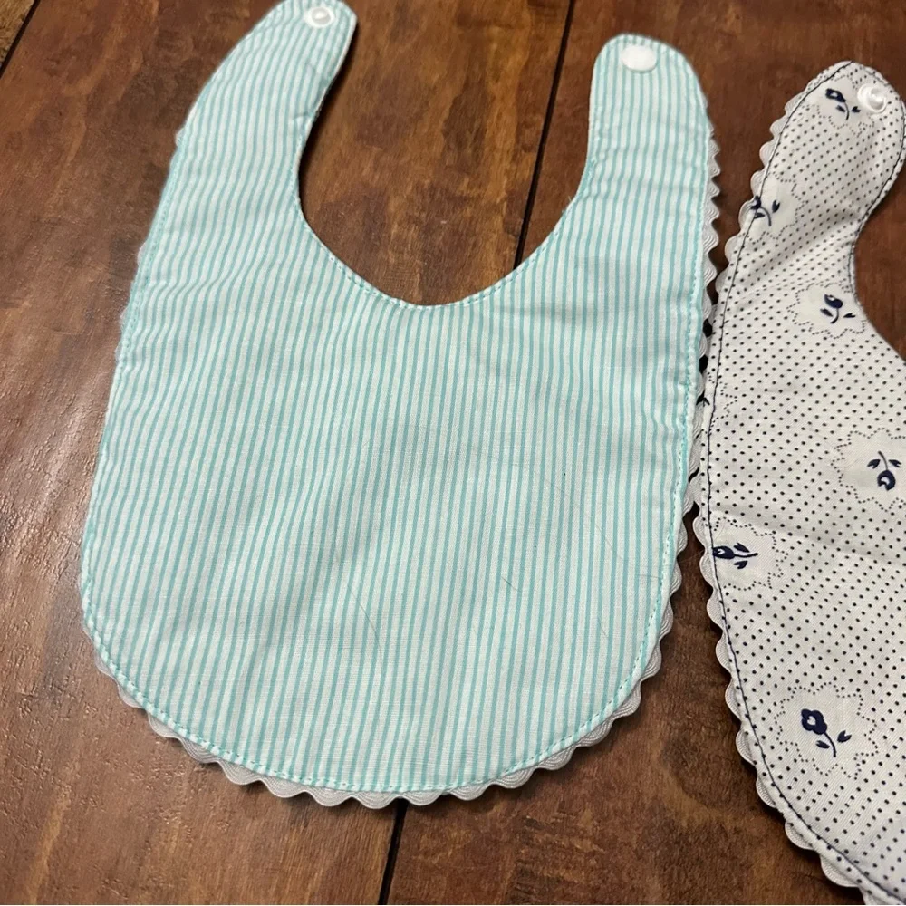 Blue and Navy teddy bear embroidered Baby Bib Set